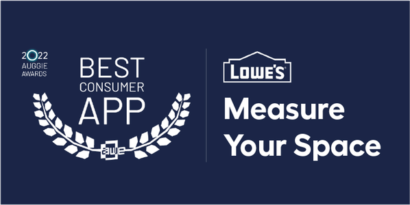 Auggie Award graphic commemorating Lowe's Measure Your Space App as best consumer app of 2022.